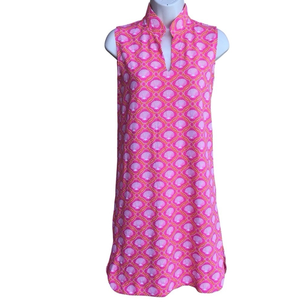 Sailor Sailor Pink Orange Seashell Sleeveless V Neck Shift Dress Stretchnew